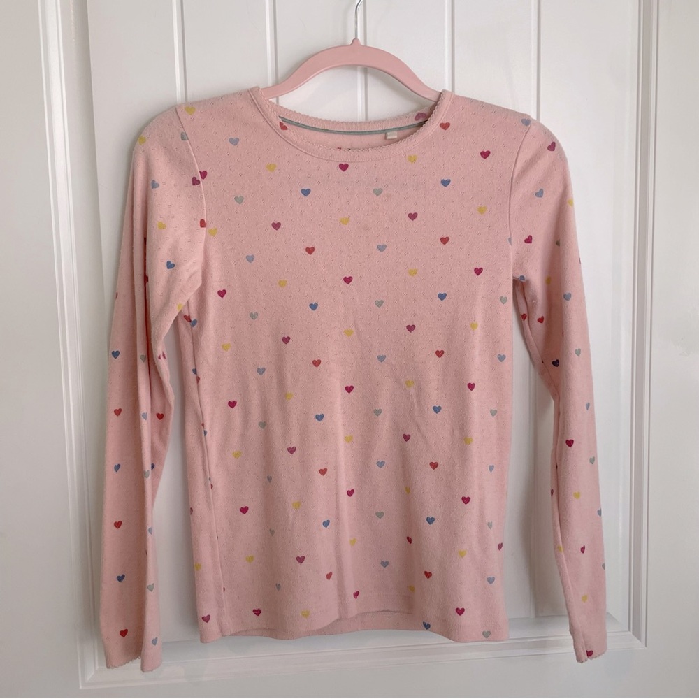 Mini Boden Light Pink Heart Patterned Pointelle Long Sleeve Top Sz 13-14